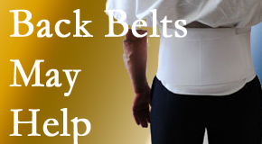 Pensacola back pain sufferers wearing back support belts are supported and reminded to move carefully while healing.